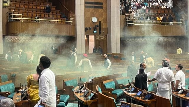 WATCH Massive Security Breach in Lok Sabha: On Parliament Attack anniversary, two youth burst smoke canisters in House