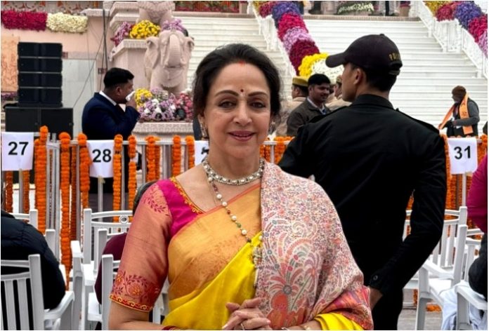 Hema Malini Exudes Timeless Beauty in Bright Yellow Saree as She Attends Ram Mandir Pran Prathishta Ceremony